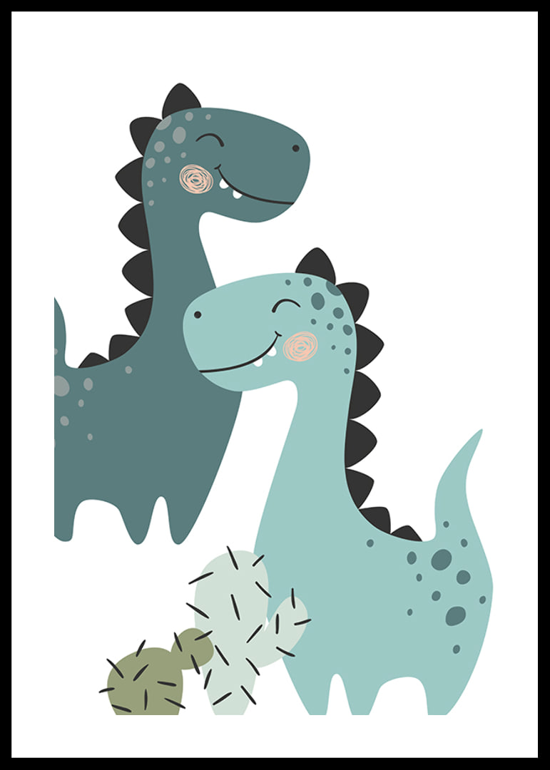 Illustrerade dinosaurier i blå toner med svarta taggar-12