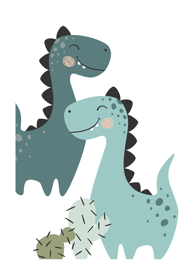 Illustrerade dinosaurier i blå toner med svarta taggar-12