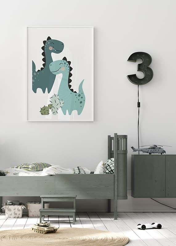 Illustrerade dinosaurier i blå toner med svarta taggar-12