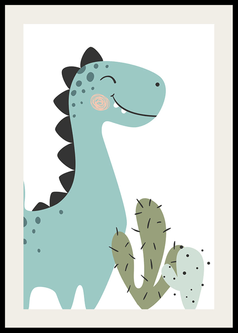 Illusztrált kékeszöld dinoszaurusz fekete tövisekkel és kaktuszokkal-12