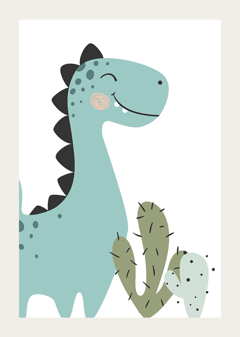 Illusztrált kékeszöld dinoszaurusz fekete tövisekkel és kaktuszokkal-12