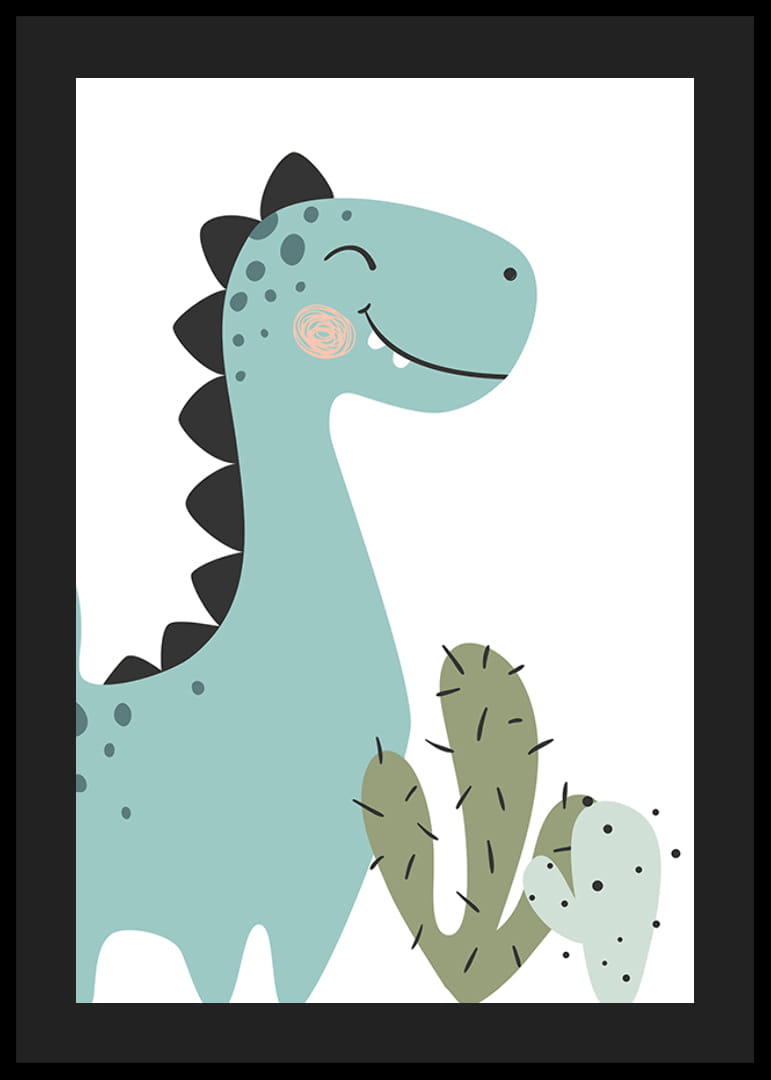 Illusztrált kékeszöld dinoszaurusz fekete tövisekkel és kaktuszokkal-12