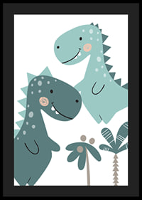 Illustrated T-Rex in blue and green shades with palm trees-4