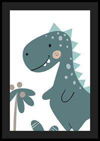 Illustrerad blågrön T-Rex med ljusa prickar och ryggtaggar-4