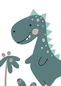 Illustrerad blågrön T-Rex med ljusa prickar och ryggtaggar-7
