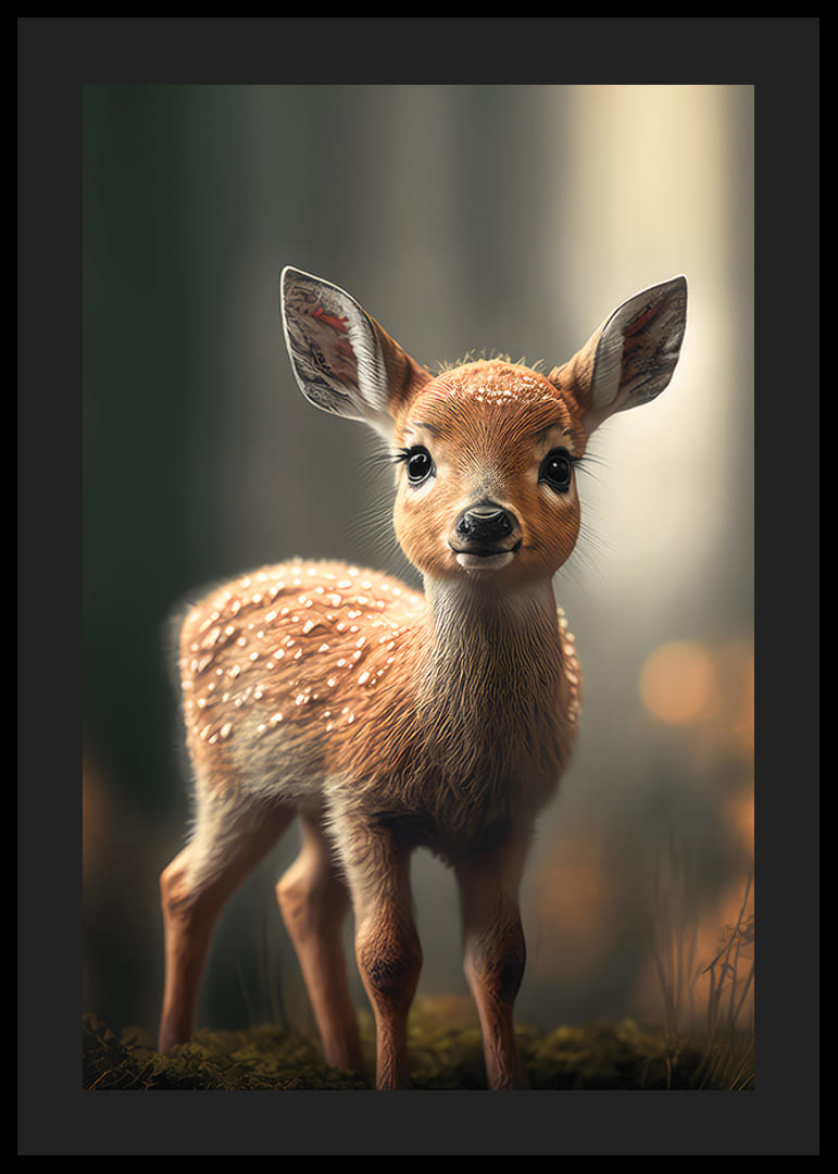 Illustreret hjortekalv med store øjne mod blød baggrund-12