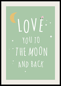 Text illustration with moon, stars and little bird on green background-2