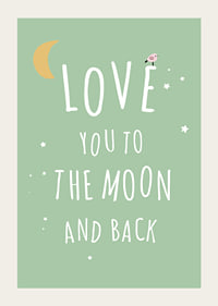 Text illustration with moon, stars and little bird on green background-3