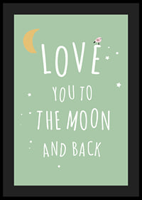 Text illustration with moon, stars and little bird on green background-4