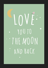 Text illustration with moon, stars and little bird on green background-5