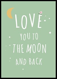Text illustration with moon, stars and little bird on green background-6