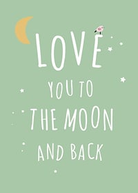 Text illustration with moon, stars and little bird on green background-7