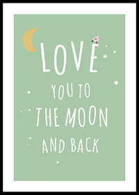 Text illustration with moon, stars and little bird on green background-0