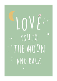Text illustration with moon, stars and little bird on green background-1