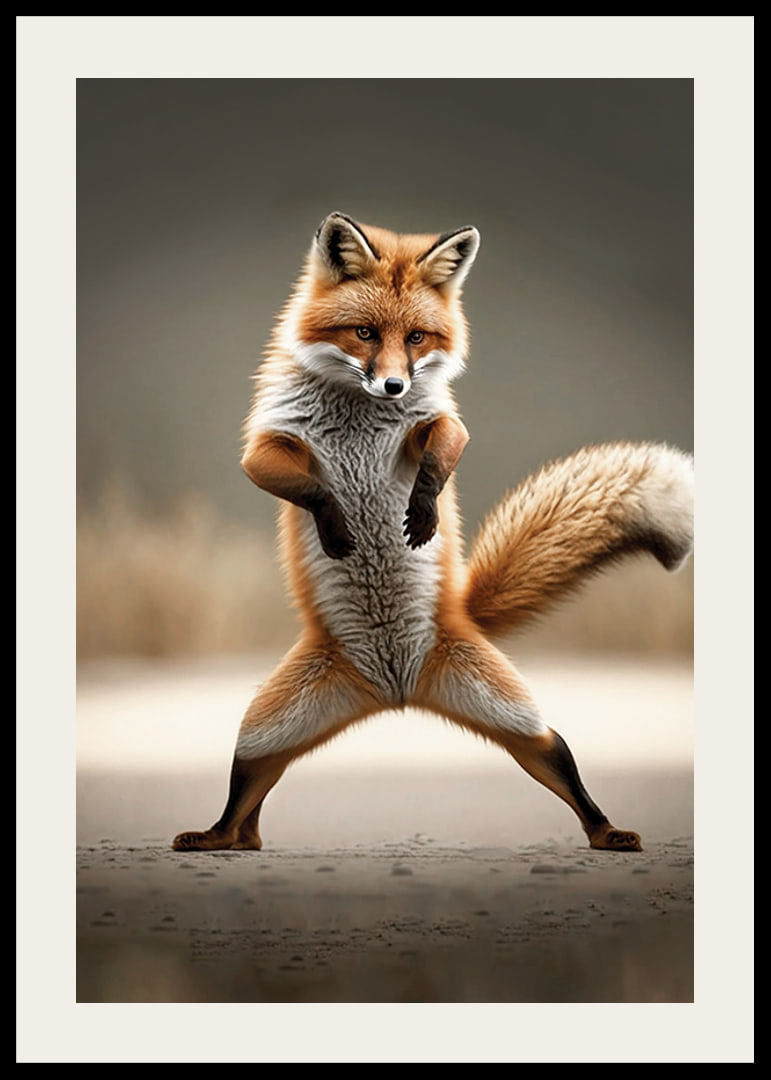Fox standing upright in dancing pose, blurred background-12