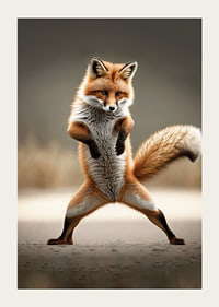Fox standing upright in dancing pose, blurred background-3