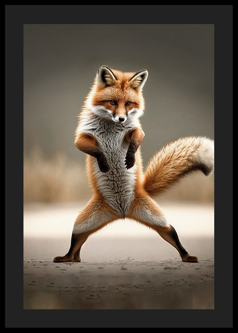 Fox standing upright in dancing pose, blurred background-12