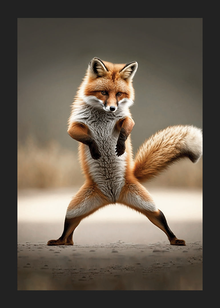 Fox standing upright in dancing pose, blurred background-12
