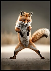 Fox standing upright in dancing pose, blurred background-6
