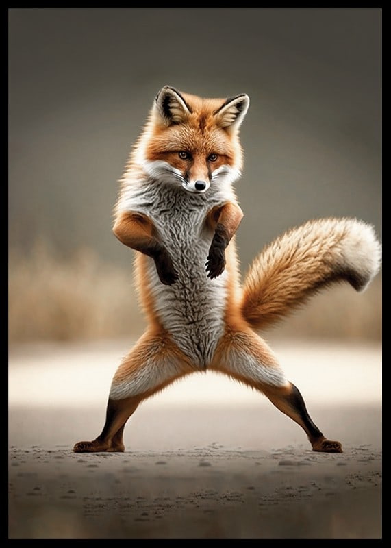 Fox standing upright in dancing pose, blurred background-12