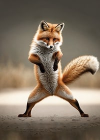 Fox standing upright in dancing pose, blurred background-7