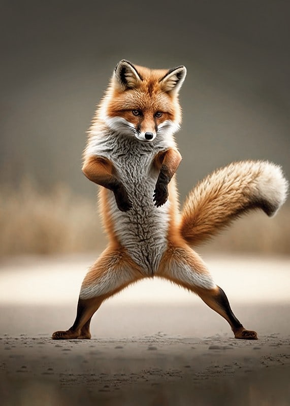 Fox standing upright in dancing pose, blurred background-12