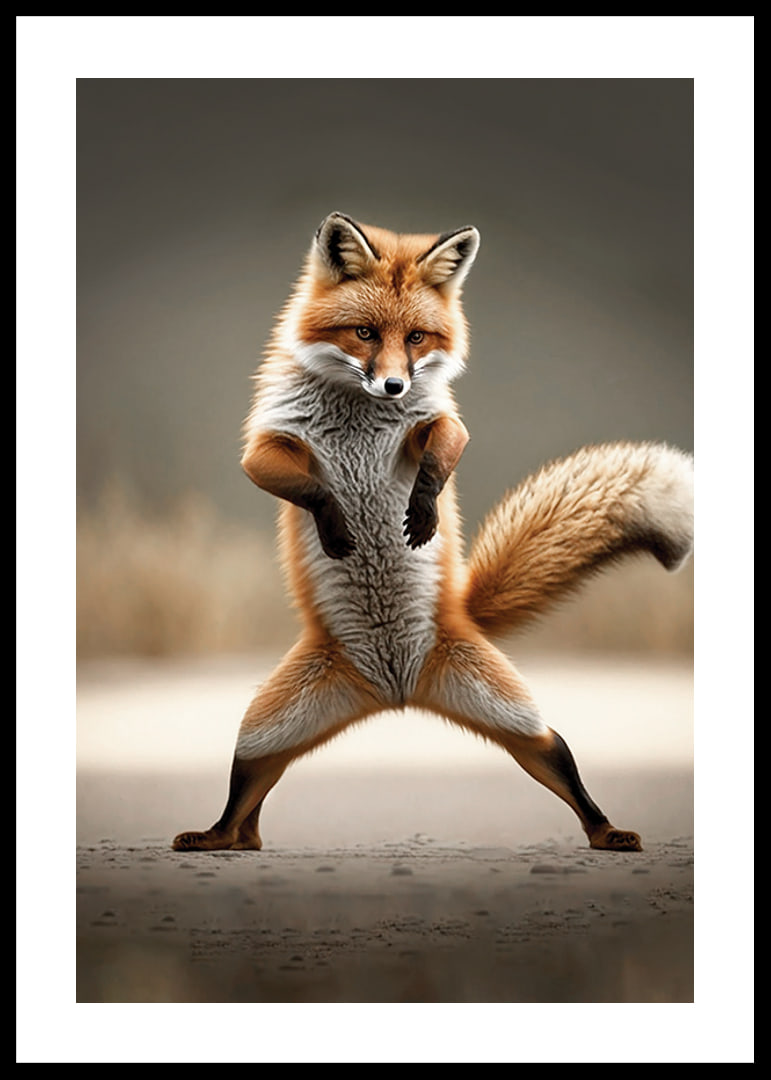 Fox standing upright in dancing pose, blurred background-12