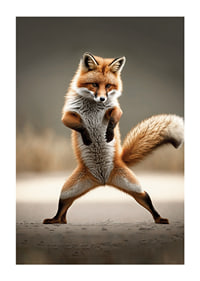Fox standing upright in dancing pose, blurred background-1
