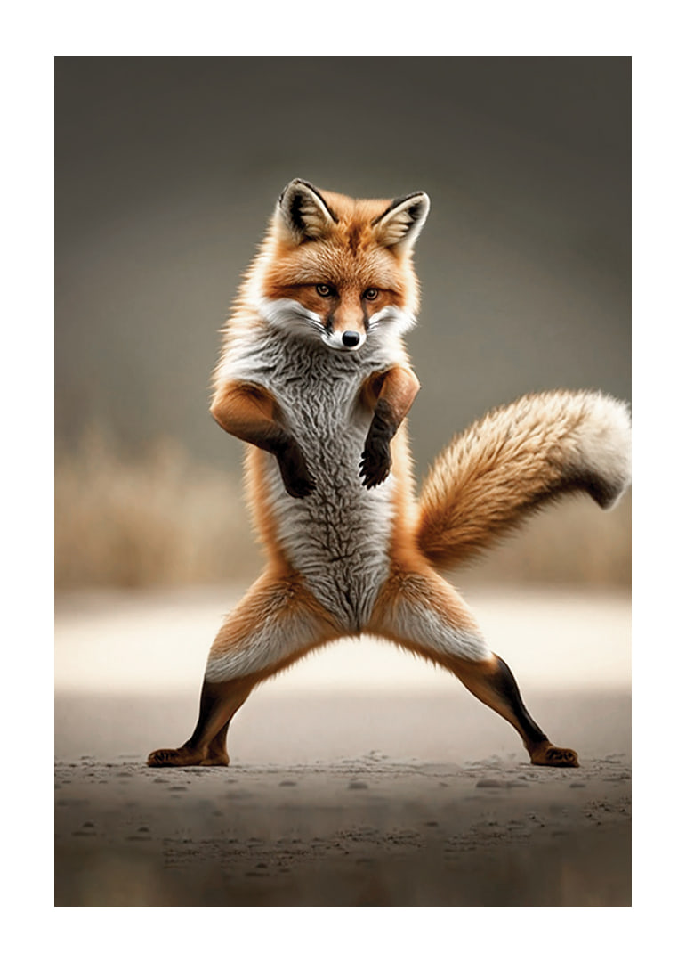 Fox standing upright in dancing pose, blurred background-12