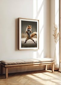 Fox standing upright in dancing pose, blurred background-8