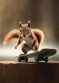 Illustrerad ekorre på skateboard med suddig bakgrund-7