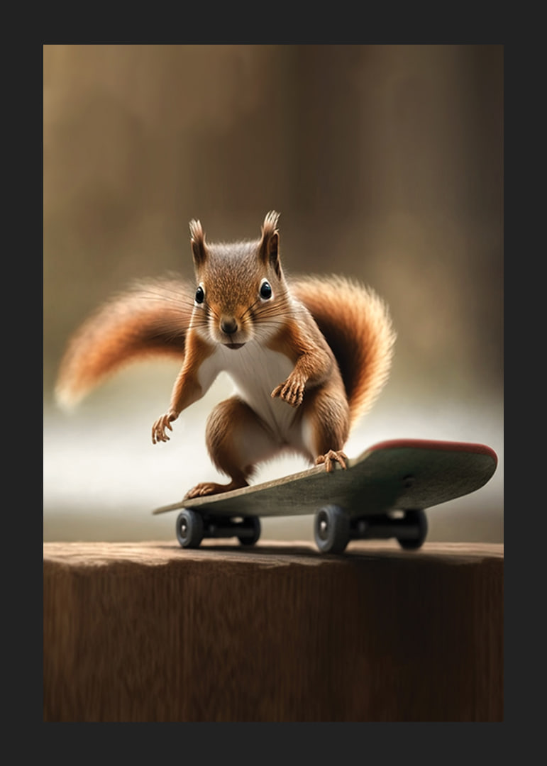 Illustrerad ekorre på skateboard med suddig bakgrund-12