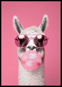 Illustrated llama with pink sunglasses and bubble gum-6