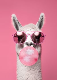Illustrated llama with pink sunglasses and bubble gum-7