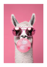 Illustrated llama with pink sunglasses and bubble gum-1