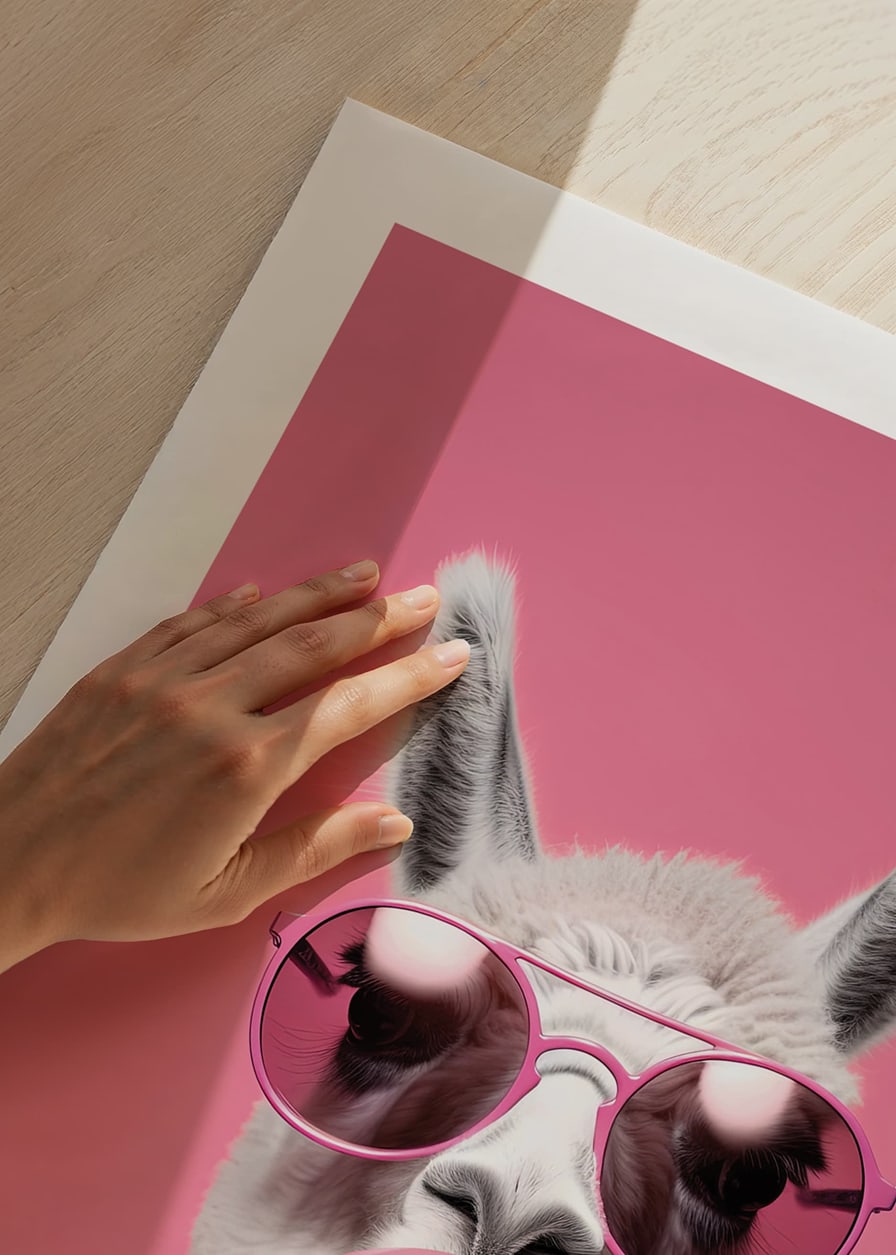 Illustrated llama with pink sunglasses and bubble gum-12