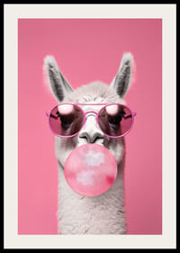Illustrated llama with pink sunglasses and bubble gum-2