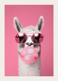 Illustrated llama with pink sunglasses and bubble gum-3