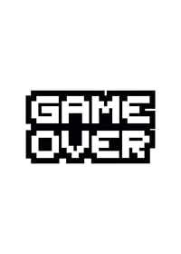 Pixelstijltekst GAME OVER in zwart tegen een witte achtergrond-1