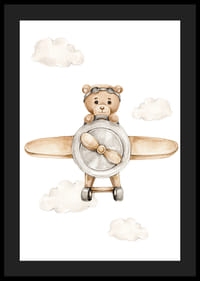 Ours en peluche illustré dans un avion marron parmi des nuages ​​lumineux-4