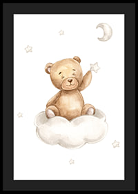 Illustrated teddy bear on cloud picking star, soft pastel colors-4