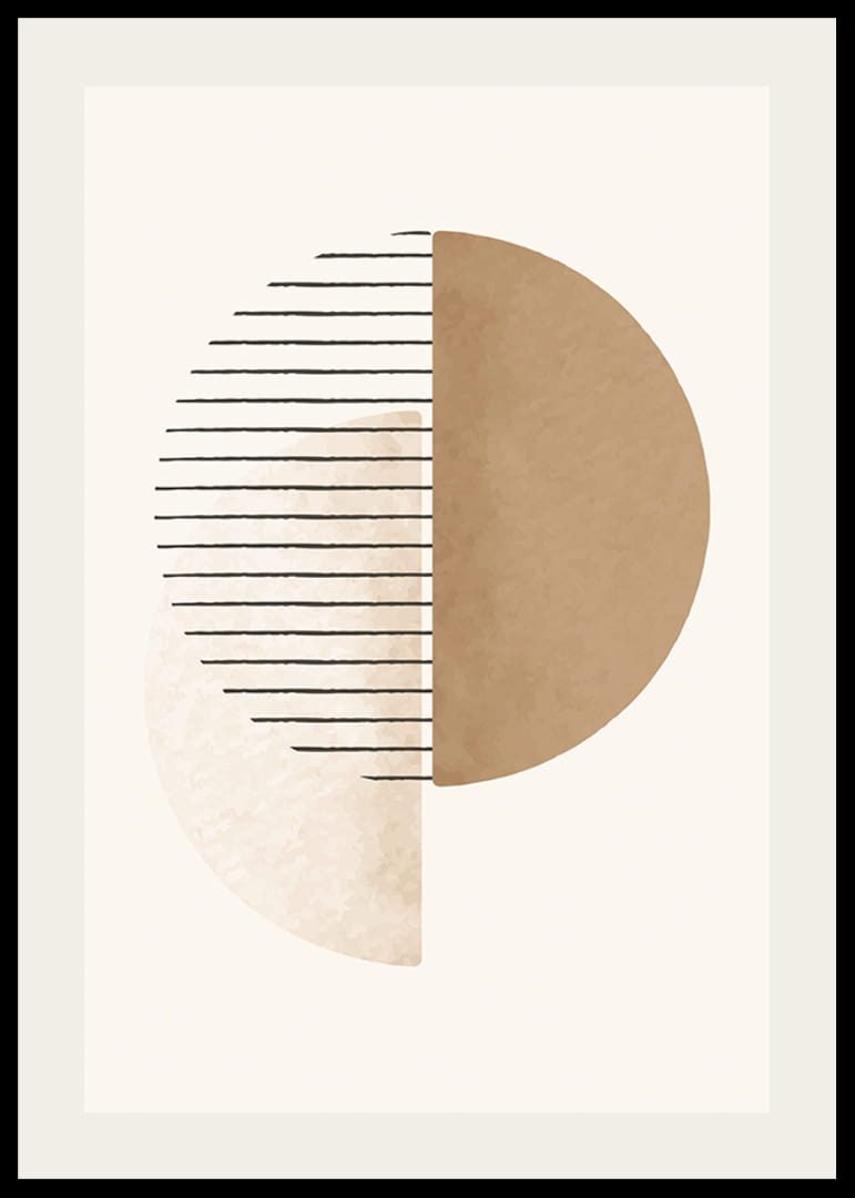 Abstrakcyjny kształt koła w kolorze beżowym i brązowym z czarnymi liniami-12