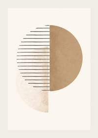 Abstrakcyjny kształt koła w kolorze beżowym i brązowym z czarnymi liniami-3