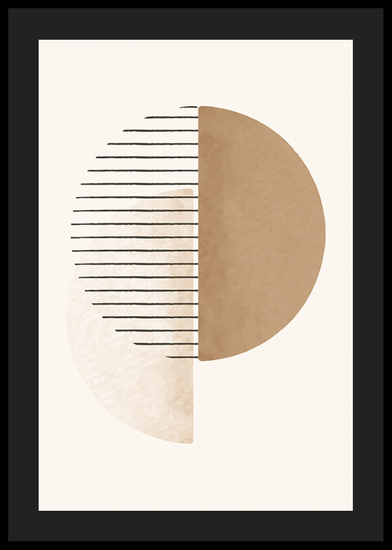 Abstrakcyjny kształt koła w kolorze beżowym i brązowym z czarnymi liniami-12