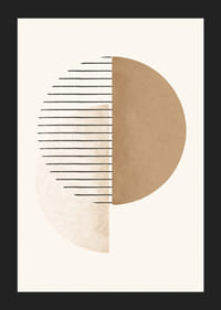 Abstrakcyjny kształt koła w kolorze beżowym i brązowym z czarnymi liniami-5