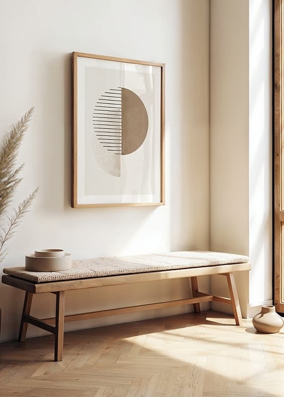 Abstrakt cirkelform i beige och brunt med svarta linjer-12