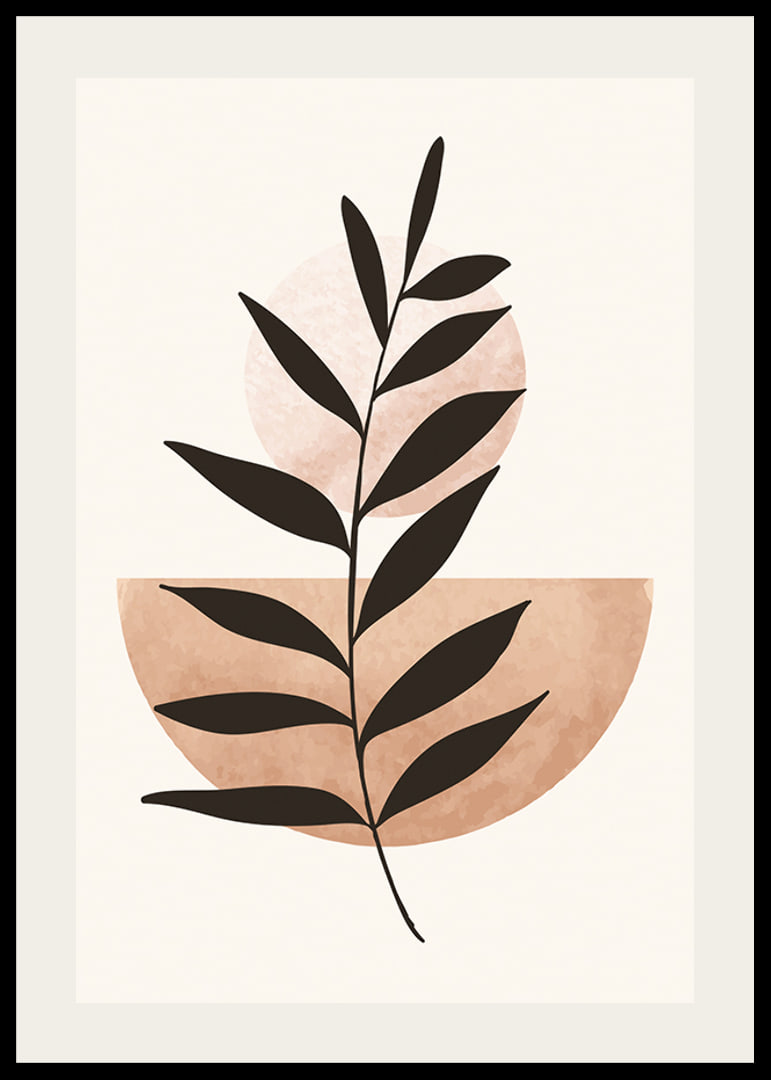 Abstract plant silhouette against circle and semicircle in beige-12