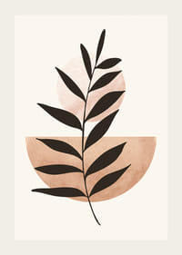 Abstract plant silhouette against circle and semicircle in beige-3