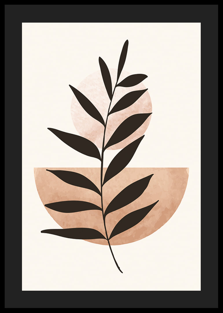 Abstract plant silhouette against circle and semicircle in beige-12