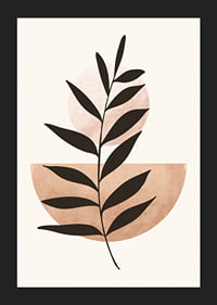 Abstract plant silhouette against circle and semicircle in beige-5